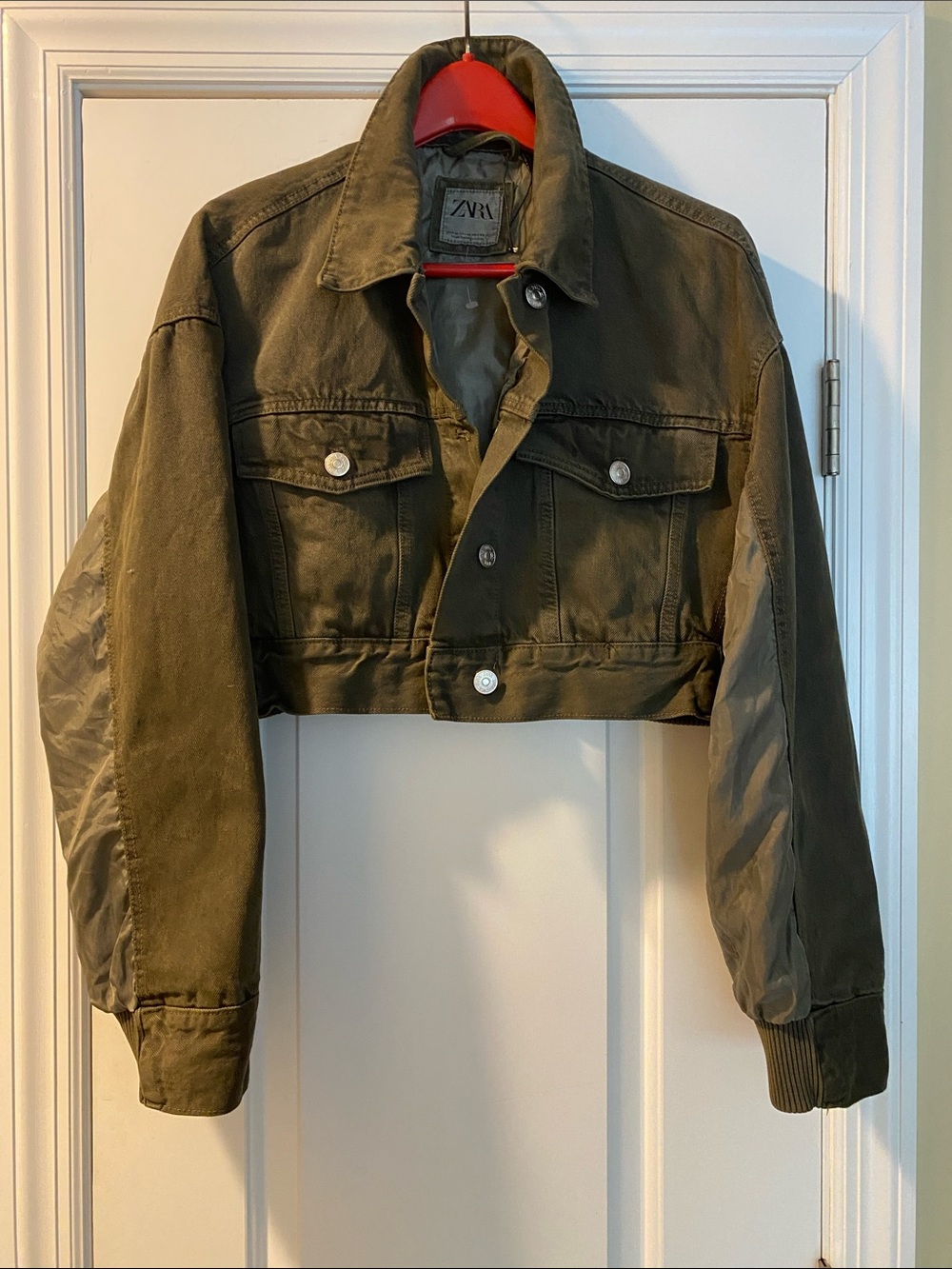 Zara 💯 Cotton Unique Cropped Oversized Bomber Jacket NWOT